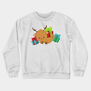 Christmas Reindeer, Red Nose, Gifts, Presents Crewneck Sweatshirt